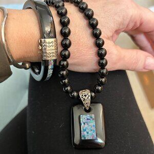 Jay King Black Agate and Micro Opal Mosaic Inlay Necklace and Bracelet Set